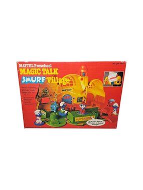 Vintage 1982 Mattel Preschool Magic Talk Smurf Village WORKS Original Box